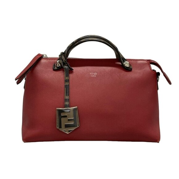 Auth FENDI By The Way 8BL124 Red Brown Black Leather Handbag - Picture 1 of 16